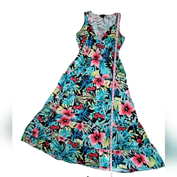 Spense Size Large Sleeveless Empire Waist Colorful Tropical Tiered Maxi Dress - Picture 6 of 6